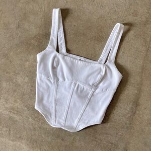 white garage cropped corset top